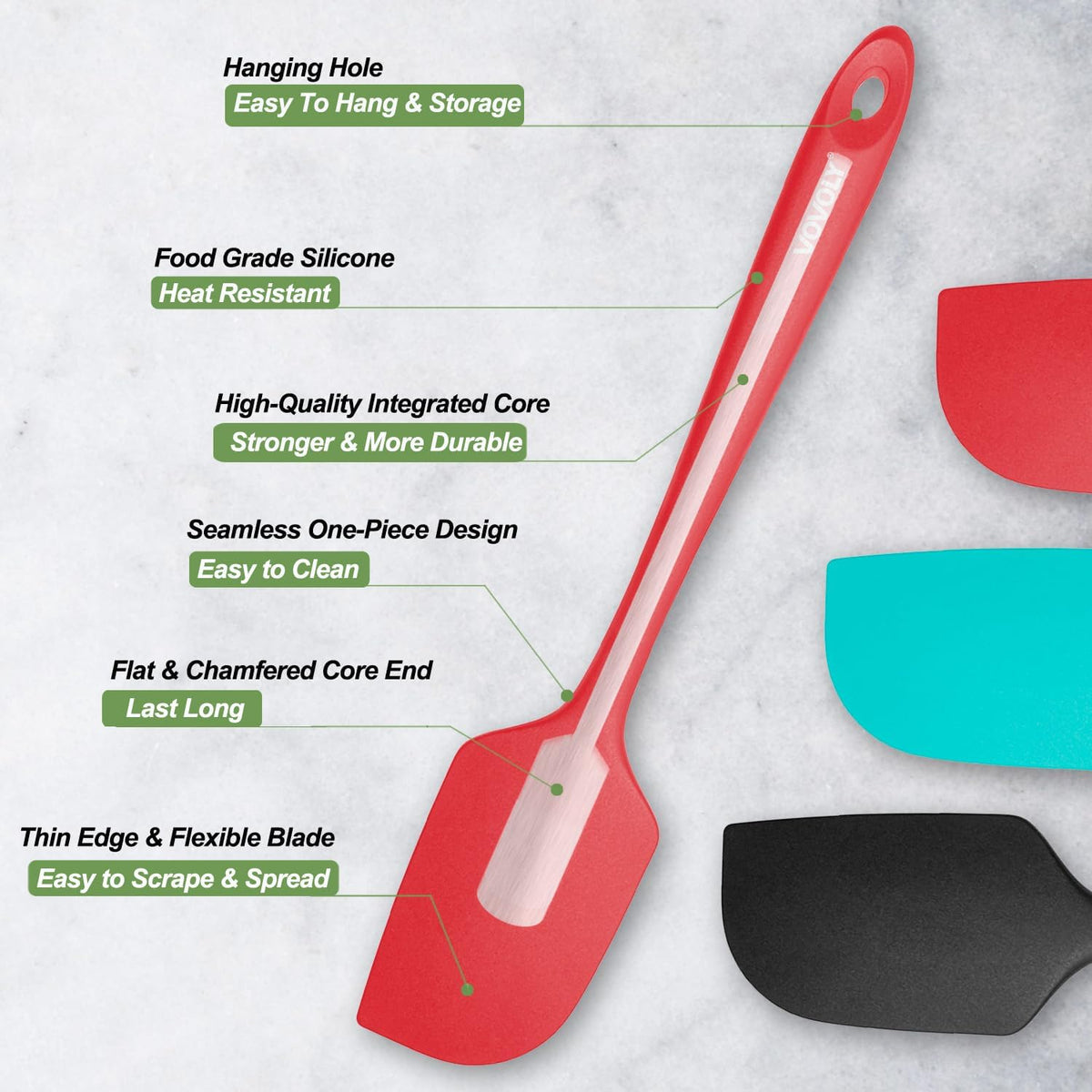 Silicone Spatula for Kitchen, 600°F Heat resistant Spatulas for Baking, Cooking, Scraping,and Mixing, Non Stick Kitchen Utensils, BPA Free, 11.2 IN, 3 Pack, Black