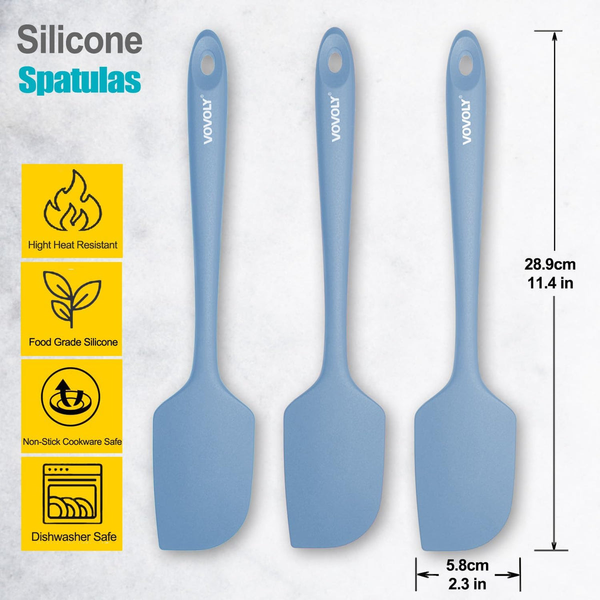 Silicone Spatula for Kitchen, 600°F Heat resistant Spatulas for Baking, Cooking, Scraping,and Mixing, Non Stick Kitchen Utensils, BPA Free, 11.2 IN, 3 Pack, Black