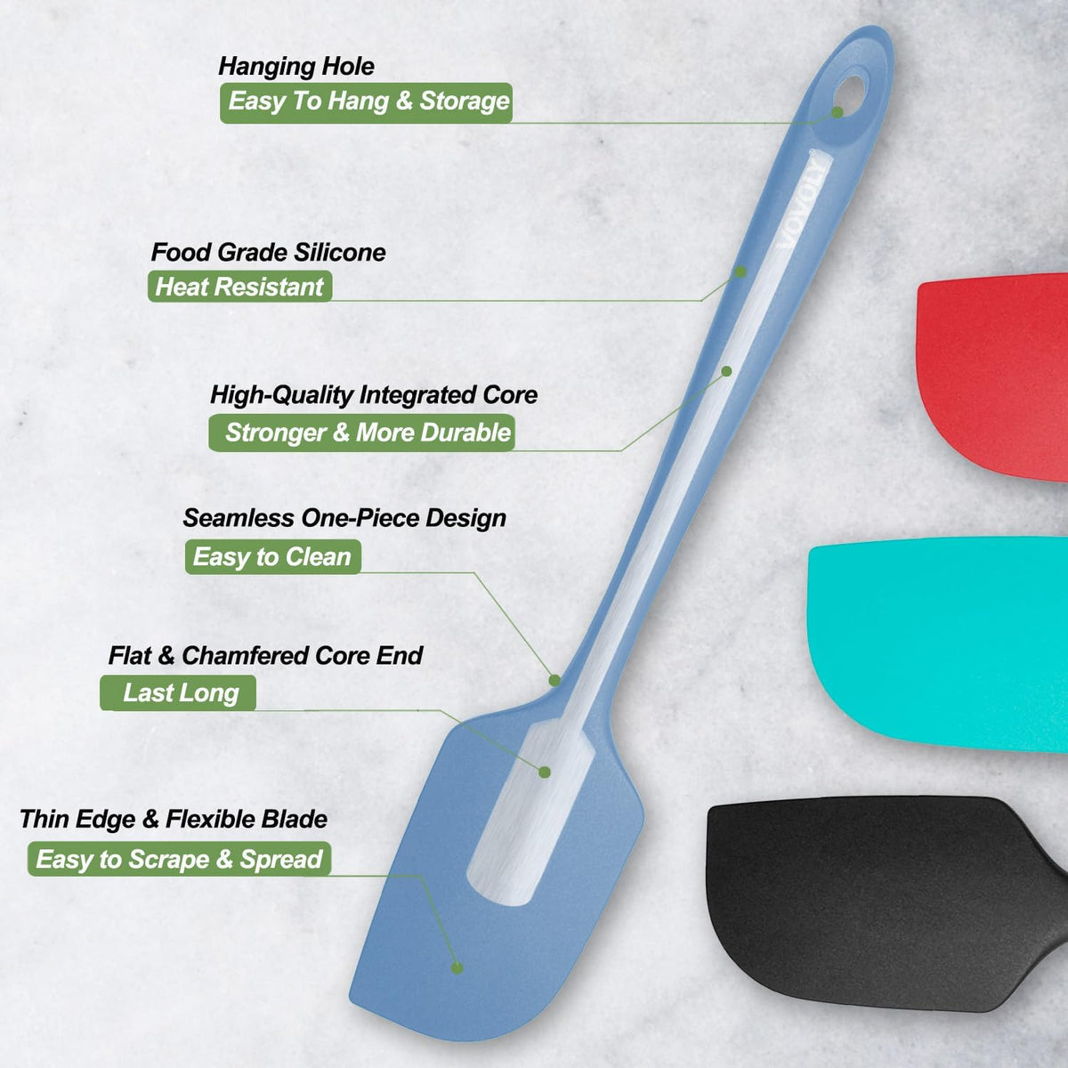 Silicone Spatula for Kitchen, 600°F Heat resistant Spatulas for Baking, Cooking, Scraping,and Mixing, Non Stick Kitchen Utensils, BPA Free, 11.2 IN, 3 Pack, Black