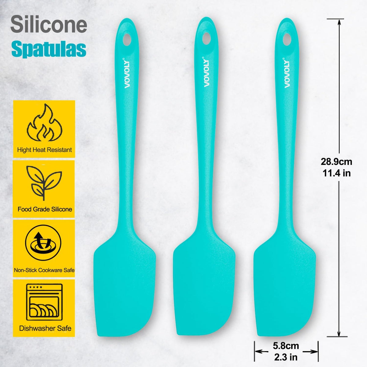 Silicone Spatula for Kitchen, 600°F Heat resistant Spatulas for Baking, Cooking, Scraping,and Mixing, Non Stick Kitchen Utensils, BPA Free, 11.2 IN, 3 Pack, Black