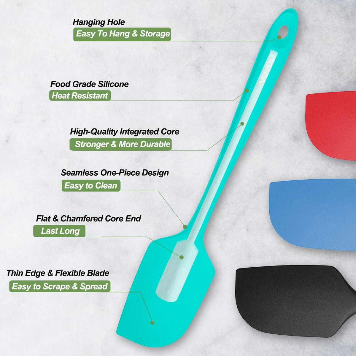 Silicone Spatula for Kitchen, 600°F Heat resistant Spatulas for Baking, Cooking, Scraping,and Mixing, Non Stick Kitchen Utensils, BPA Free, 11.2 IN, 3 Pack, Black