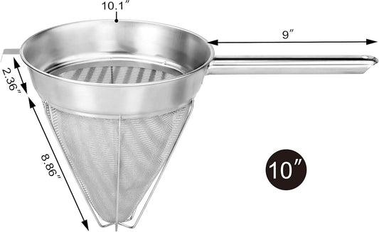 Chinois Mesh Strainer, Stainless Steel, Reinforced, Extra Fine Mesh, 10-Inch