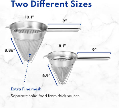 Chinois Mesh Strainer, Stainless Steel, Reinforced, Extra Fine Mesh, 10-Inch