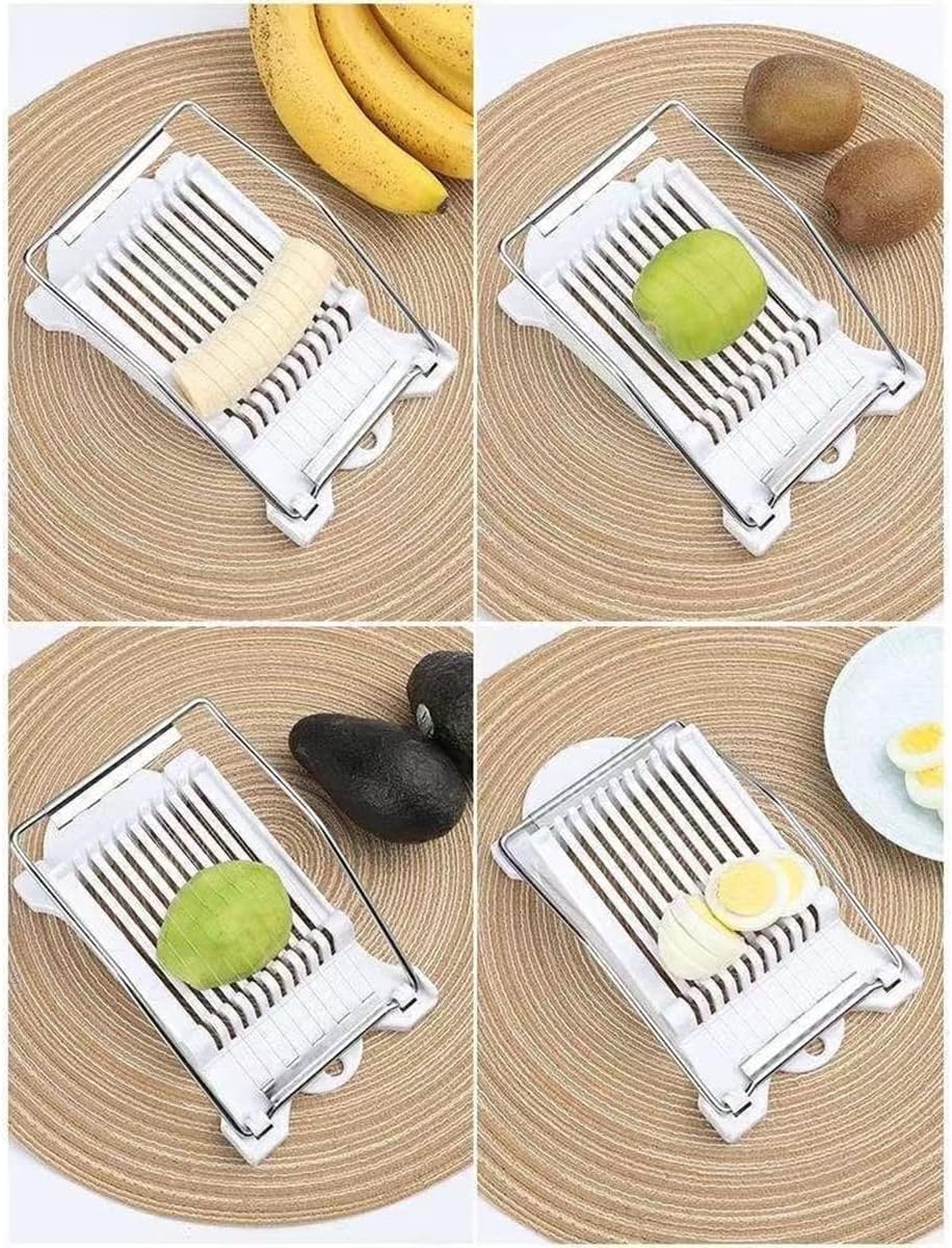 Stainless Steel Wire Egg Slicer,Cuts 10 Slices For fruit,Onions,Soft Food and Ham，Slicer & Cutter for Eggs, Mozzarella Cheese, Slice Spacing 1/3 inch Multipurpose Luncheon Meat Slicer(White)