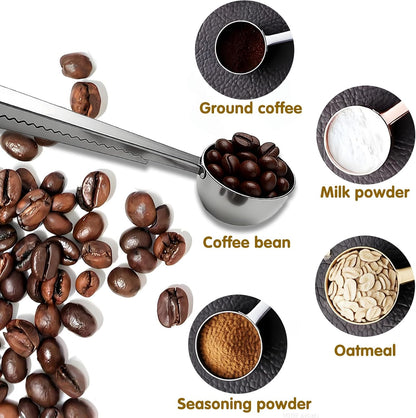 Coffee Scoop Spoon with Bag Clip, Silver, 1 Tbsp, 15ML