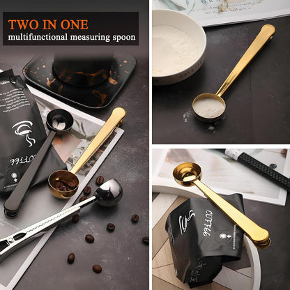 Coffee Scoop Spoon with Bag Clip, Silver, 1 Tbsp, 15ML