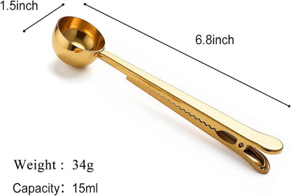 Coffee Scoop Spoon with Bag Clip, Silver, 1 Tbsp, 15ML