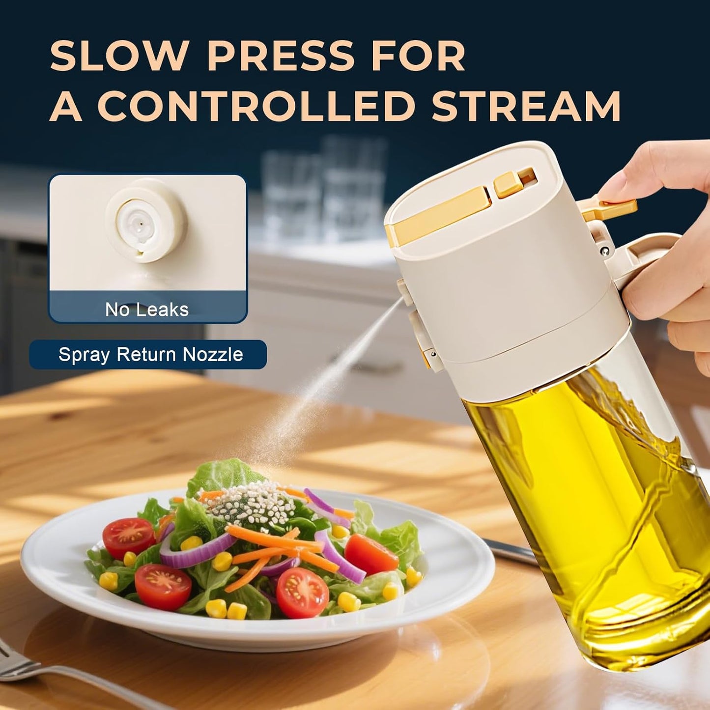 Oil Sprayer for Cooking, Upgraded Olive Sprayer Bottle, Air Fryer Accessories, Mister 7oz/200ml Vinegar Spritzer, Kitchen Gadgets for Salad, BBQ, Roasting (Glass-C (Upgraded))