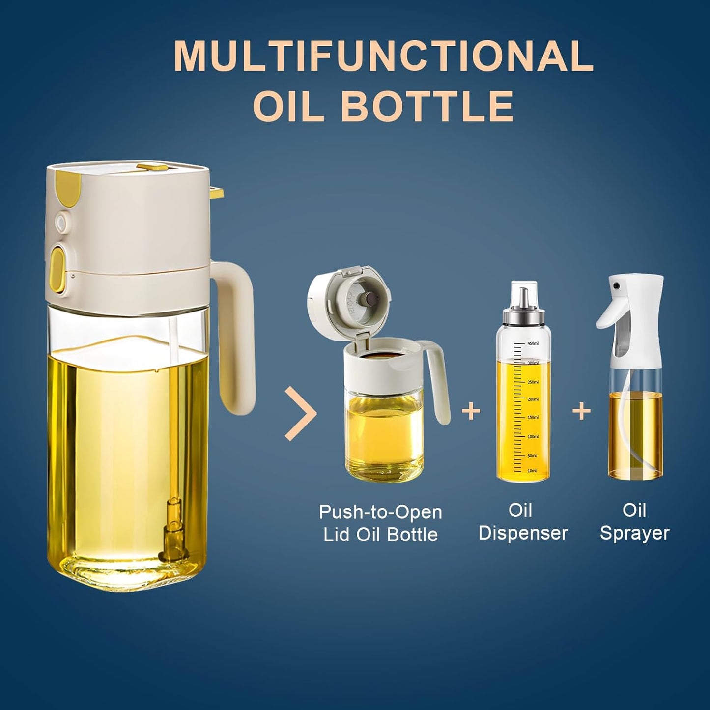 Oil Sprayer for Cooking, Upgraded Olive Sprayer Bottle, Air Fryer Accessories, Mister 7oz/200ml Vinegar Spritzer, Kitchen Gadgets for Salad, BBQ, Roasting (Glass-C (Upgraded))