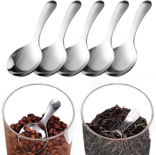 5 Pack Short Handle Scoops - Silver Mini Scoops for Containers - Stainless Steel Small Coffee Candy Scoop for Salt Sugar Tea Dessert（Silver）
