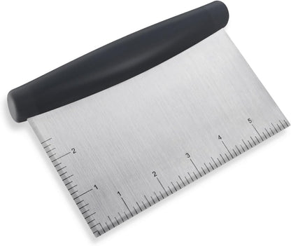 Plastic Bread Scraper Dough Cutter with Measuring Scale Multipurpose Bench Scraper Kitchen Tool Pastry Scraper for Cake Baking Food Pizza Stainless Steel Dough Scraper and Chopper Bench Knife (Black)