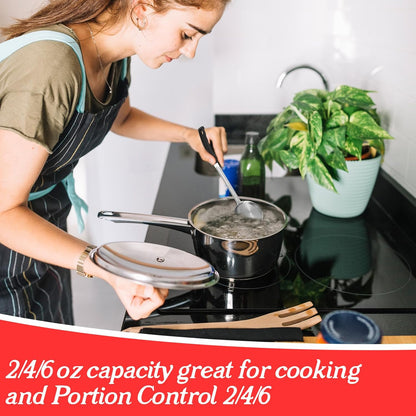 6Pcs Portion Control Serving Spoons, Portion Scoops Cups Solid and Slotted Stainless Steel Ladle Spoon for Food, Measuring Serving Utensils for Restaurants (6OZ, 4OZ, 2OZ)