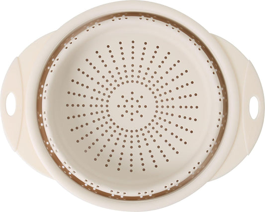 10" Collapsible Silicone Colander in Cream, Kitchen Strainer with Handles, 15.1 Cup Capacity | BPA-Free, Heat-Resistant, Space-Saving Kitchen Tool