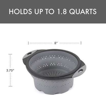10" Collapsible Silicone Colander in Cream, Kitchen Strainer with Handles, 15.1 Cup Capacity | BPA-Free, Heat-Resistant, Space-Saving Kitchen Tool