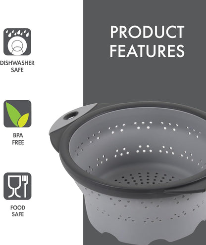10" Collapsible Silicone Colander in Cream, Kitchen Strainer with Handles, 15.1 Cup Capacity | BPA-Free, Heat-Resistant, Space-Saving Kitchen Tool