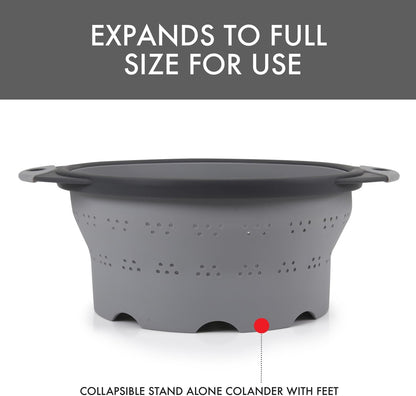 10" Collapsible Silicone Colander in Cream, Kitchen Strainer with Handles, 15.1 Cup Capacity | BPA-Free, Heat-Resistant, Space-Saving Kitchen Tool