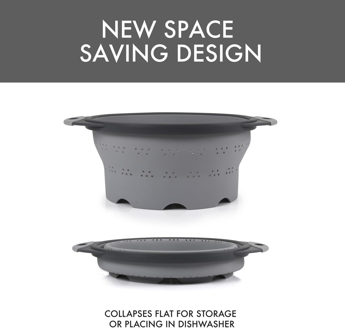 10" Collapsible Silicone Colander in Cream, Kitchen Strainer with Handles, 15.1 Cup Capacity | BPA-Free, Heat-Resistant, Space-Saving Kitchen Tool