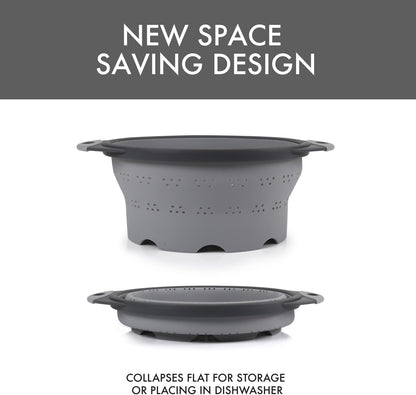 10" Collapsible Silicone Colander in Cream, Kitchen Strainer with Handles, 15.1 Cup Capacity | BPA-Free, Heat-Resistant, Space-Saving Kitchen Tool