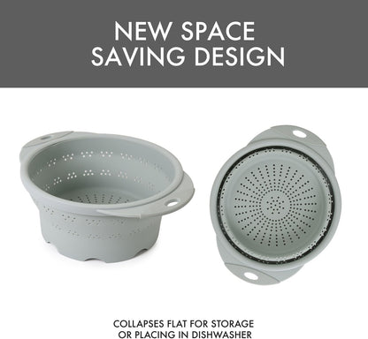 10" Collapsible Silicone Colander in Cream, Kitchen Strainer with Handles, 15.1 Cup Capacity | BPA-Free, Heat-Resistant, Space-Saving Kitchen Tool