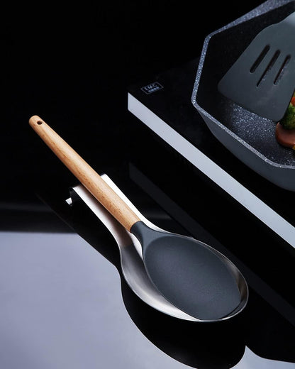 Matte Silver Spoon Rest, Stainless Steel Spoon Holder for Stove Top, kitchen utensils Holder for Ladles, Tongs, Spatula, Stove Spoon Holder, Pot Lid Holder, Dishwasher Safe (1PC-9.5 Inch)