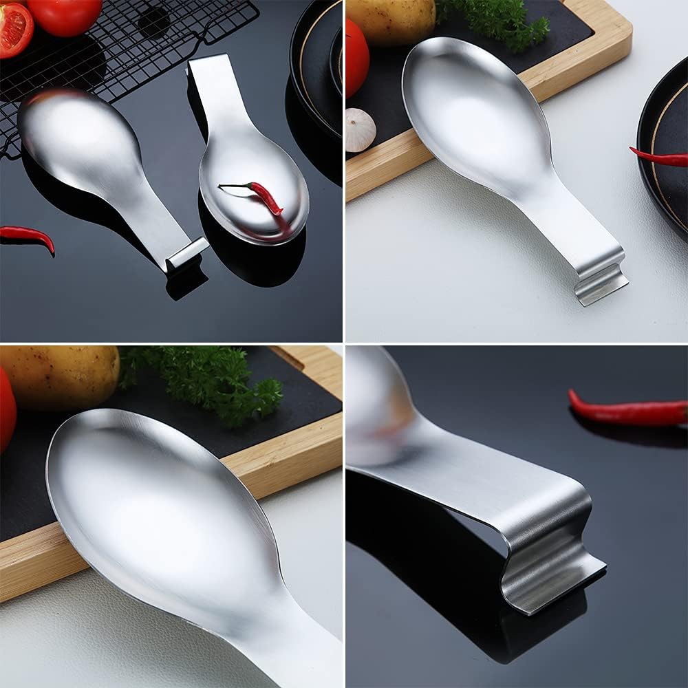 Matte Silver Spoon Rest, Stainless Steel Spoon Holder for Stove Top, kitchen utensils Holder for Ladles, Tongs, Spatula, Stove Spoon Holder, Pot Lid Holder, Dishwasher Safe (1PC-9.5 Inch)
