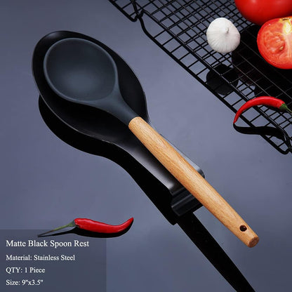 Matte Silver Spoon Rest, Stainless Steel Spoon Holder for Stove Top, kitchen utensils Holder for Ladles, Tongs, Spatula, Stove Spoon Holder, Pot Lid Holder, Dishwasher Safe (1PC-9.5 Inch)