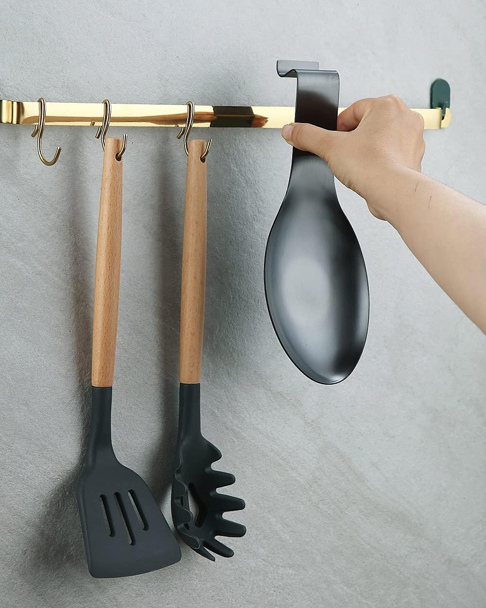 Matte Silver Spoon Rest, Stainless Steel Spoon Holder for Stove Top, kitchen utensils Holder for Ladles, Tongs, Spatula, Stove Spoon Holder, Pot Lid Holder, Dishwasher Safe (1PC-9.5 Inch)