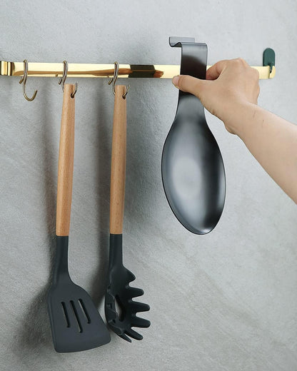 Matte Silver Spoon Rest, Stainless Steel Spoon Holder for Stove Top, kitchen utensils Holder for Ladles, Tongs, Spatula, Stove Spoon Holder, Pot Lid Holder, Dishwasher Safe (1PC-9.5 Inch)