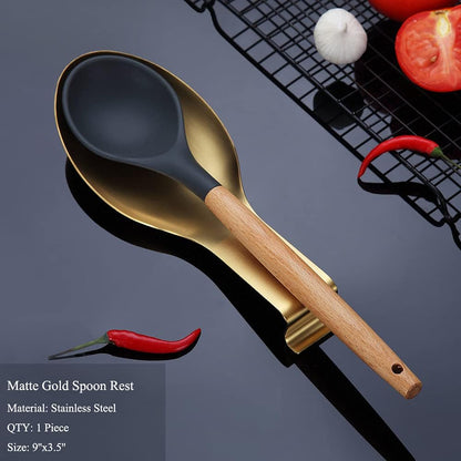 Matte Silver Spoon Rest, Stainless Steel Spoon Holder for Stove Top, kitchen utensils Holder for Ladles, Tongs, Spatula, Stove Spoon Holder, Pot Lid Holder, Dishwasher Safe (1PC-9.5 Inch)