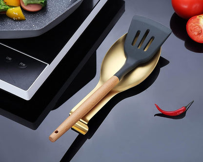 Matte Silver Spoon Rest, Stainless Steel Spoon Holder for Stove Top, kitchen utensils Holder for Ladles, Tongs, Spatula, Stove Spoon Holder, Pot Lid Holder, Dishwasher Safe (1PC-9.5 Inch)
