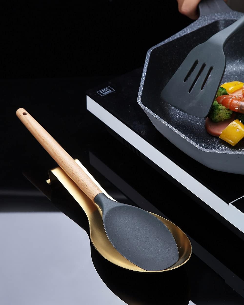 Matte Silver Spoon Rest, Stainless Steel Spoon Holder for Stove Top, kitchen utensils Holder for Ladles, Tongs, Spatula, Stove Spoon Holder, Pot Lid Holder, Dishwasher Safe (1PC-9.5 Inch)