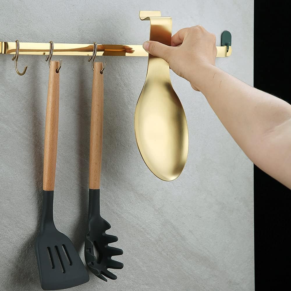 Matte Silver Spoon Rest, Stainless Steel Spoon Holder for Stove Top, kitchen utensils Holder for Ladles, Tongs, Spatula, Stove Spoon Holder, Pot Lid Holder, Dishwasher Safe (1PC-9.5 Inch)