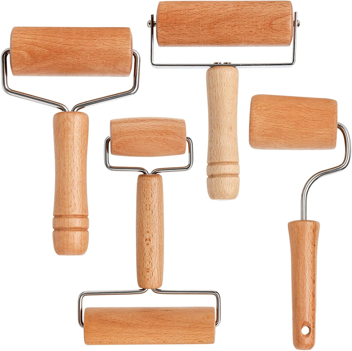 4 Pack Wood Pastry Pizza Roller, Non Stick Wooden Rolling Pin for Home, Professional Dough Roller Tool Set for Baking, Cooking, Multifunction Craft Clay Roller, Easy to Handle