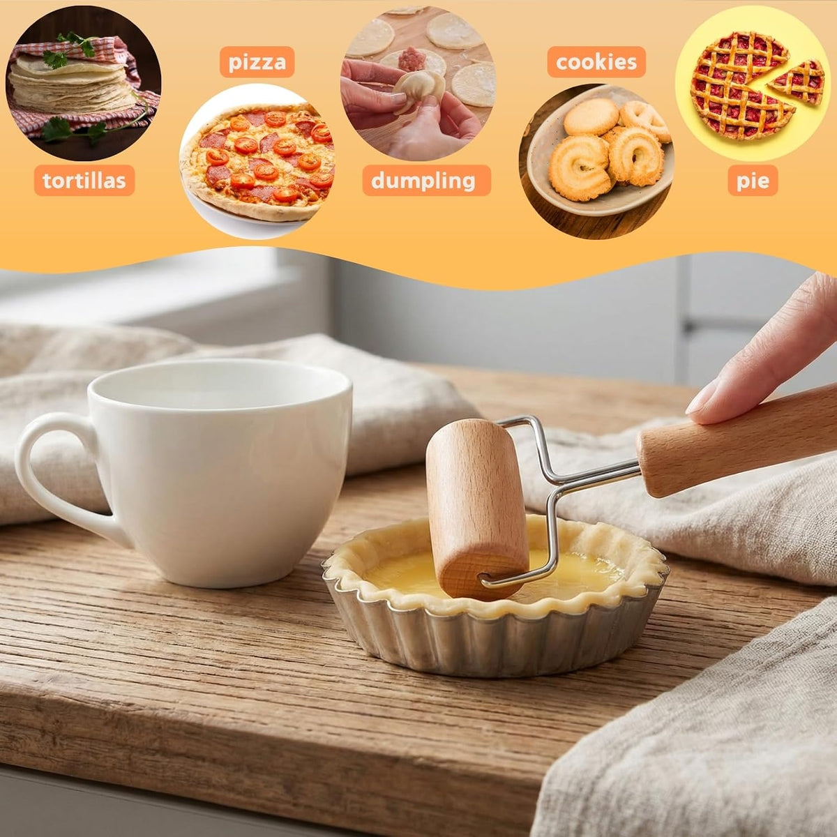 4 Pack Wood Pastry Pizza Roller, Non Stick Wooden Rolling Pin for Home, Professional Dough Roller Tool Set for Baking, Cooking, Multifunction Craft Clay Roller, Easy to Handle