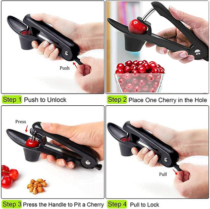 Cherry Pitter Tool Pit Remover, Cherry Core Remover Tool with Space-Saving Lock Design, Heavy-Duty Cherry Pit Remover for Kids / Making Cherry Jam