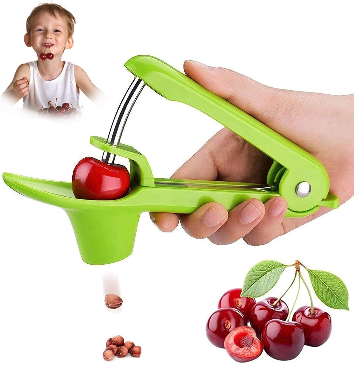 Cherry Pitter Tool Pit Remover, Cherry Core Remover Tool with Space-Saving Lock Design, Heavy-Duty Cherry Pit Remover for Kids / Making Cherry Jam