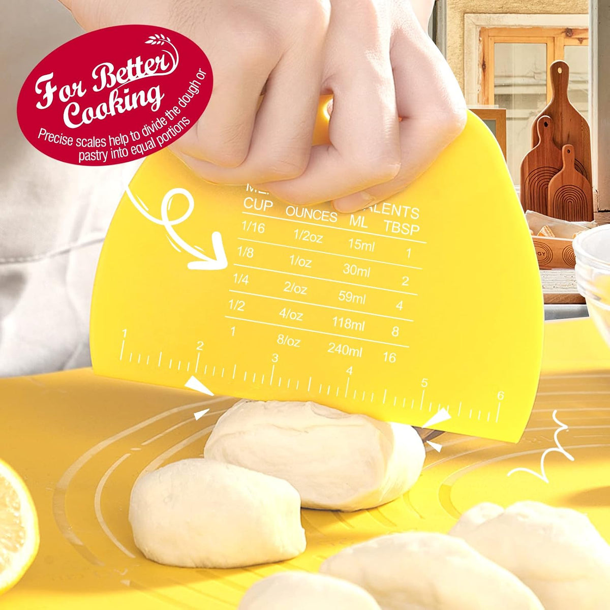 Teenitor 2 Pieces Dough Cutter, Bench Scraper Plastic, Sourdough Scraper, Dough Scraper with Measuring Scale, Multipurpose Food Scrapers for Dough, Cake, Bread, Icing Yellow and Green