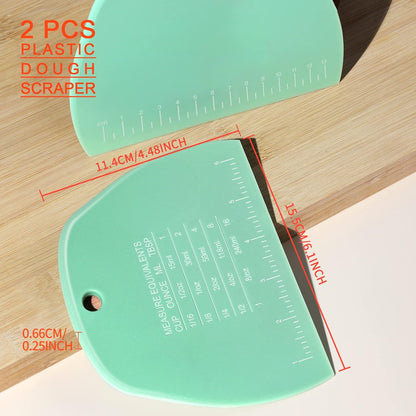 Teenitor 2 Pieces Dough Cutter, Bench Scraper Plastic, Sourdough Scraper, Dough Scraper with Measuring Scale, Multipurpose Food Scrapers for Dough, Cake, Bread, Icing Yellow and Green