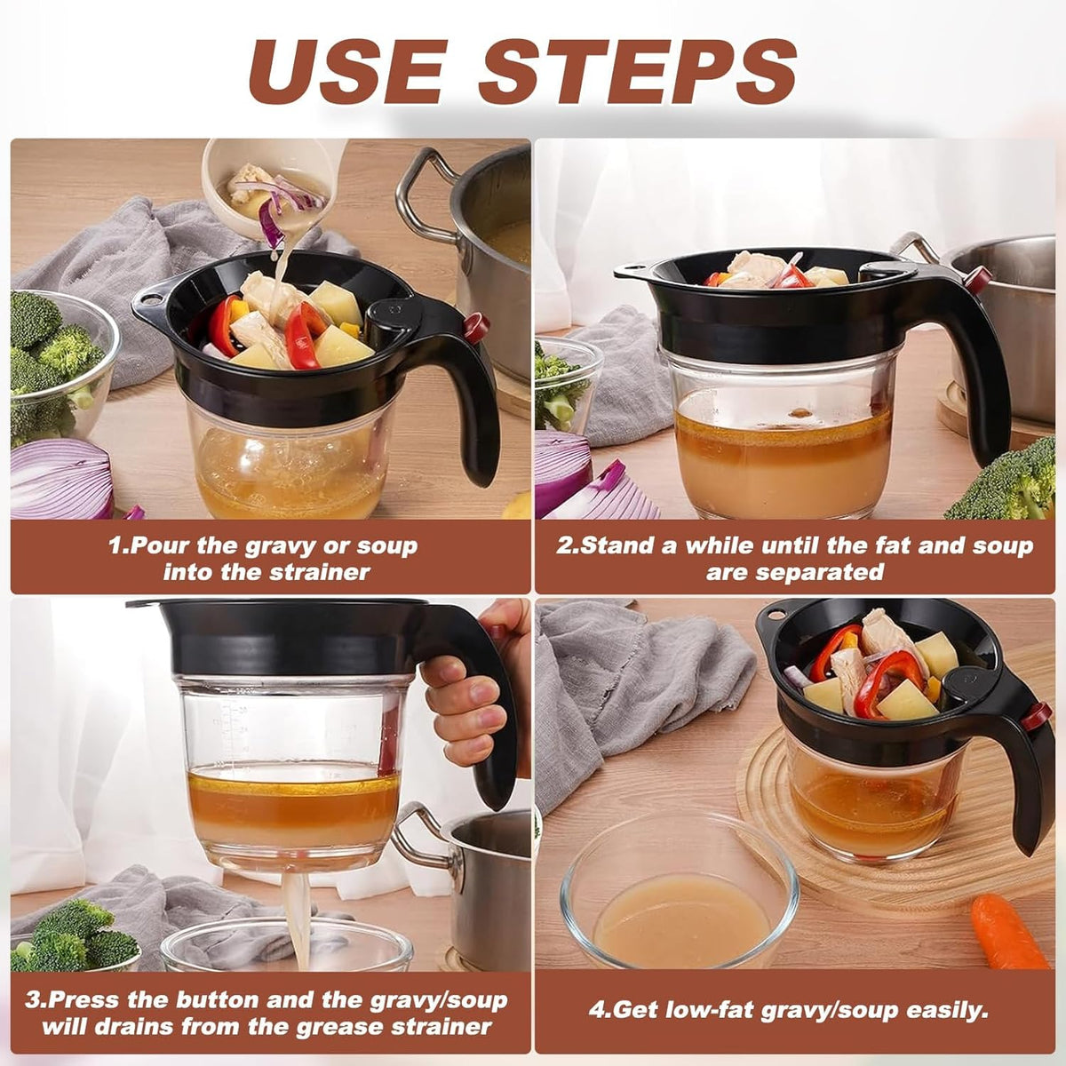 YUNWANG Fat Separator with Bottom Release, 4 Cup Capacity