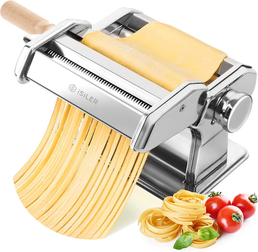 3-in-1 Pasta Maker, 9 Thickness Settings, Dough Rollers & 2 Size Cutters