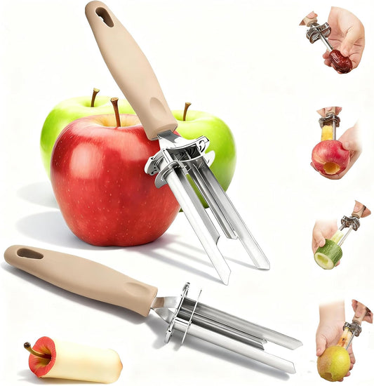 2PCS Apple Corer, Adjustable Fruit & Vegetable Corer and Pitter, Multi-Size (0.23in-1.33in) Corer & Seed Remover for Pears, Cherry, Jujube, Jalapeno, Peppers, Stainless Steel Pitter Remover