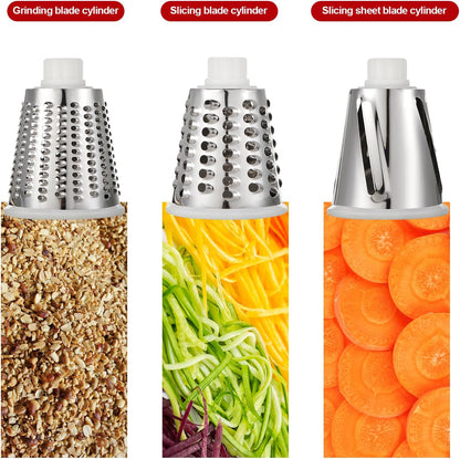 Rotary Cheese Grater Manual Hand Crank 3-in-1 Vegetable Shredde | Finger-safe design, stainless steel drums, suction base. Perfect for cheese, vegetables, nuts & chocolate. Easy to clean