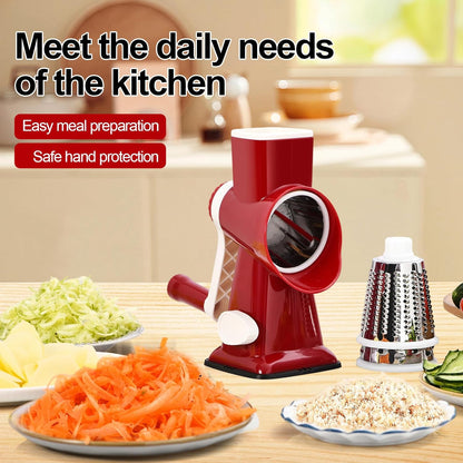 Rotary Cheese Grater Manual Hand Crank 3-in-1 Vegetable Shredde | Finger-safe design, stainless steel drums, suction base. Perfect for cheese, vegetables, nuts & chocolate. Easy to clean