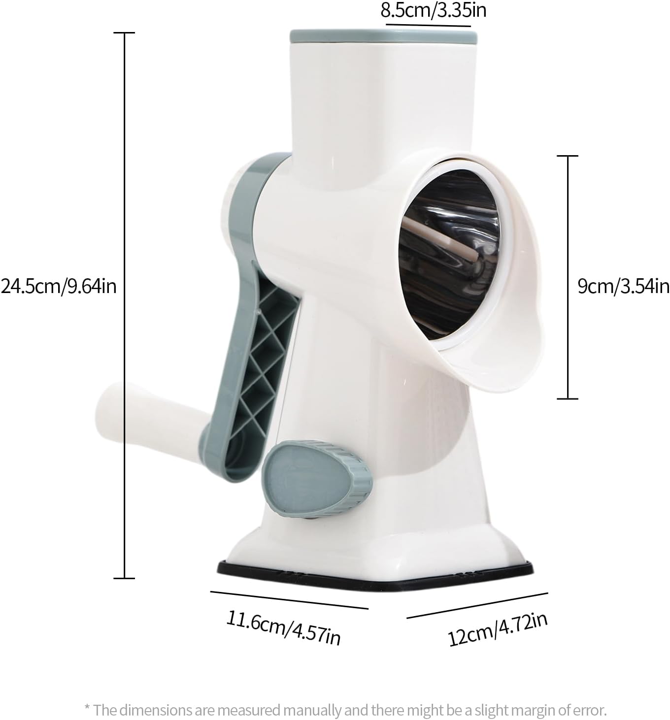 Rotary Cheese Grater Manual Hand Crank 3-in-1 Vegetable Shredde | Finger-safe design, stainless steel drums, suction base. Perfect for cheese, vegetables, nuts & chocolate. Easy to clean