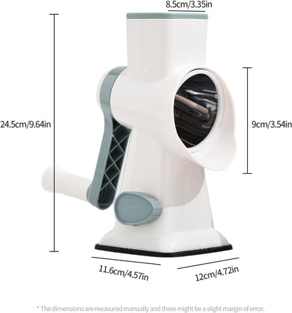 Rotary Cheese Grater Manual Hand Crank 3-in-1 Vegetable Shredde | Finger-safe design, stainless steel drums, suction base. Perfect for cheese, vegetables, nuts & chocolate. Easy to clean