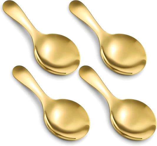 4 PCS Stainless Steel Coffee Scoop, Gold Measuring Spoons for Canisters, Small Short Handle Tablespoon for Tea, Sugar, Ice Cream, Dessert - Dishwasher Safe, Rustproof
