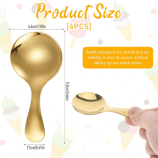 4 PCS Stainless Steel Coffee Scoop, Gold Measuring Spoons for Canisters, Small Short Handle Tablespoon for Tea, Sugar, Ice Cream, Dessert - Dishwasher Safe, Rustproof
