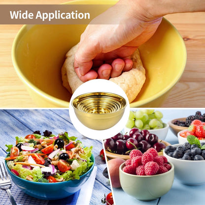 7 PCS Golden Mixing Bowls with Lids Set - Stainless Steel Salad Bowls with Airtight Lids, Mirror Finish Nested Mixing Bowl, 7 Sizes from 1.5 qt to 6.9 qt for Baking, Meal Prep, Food Serving