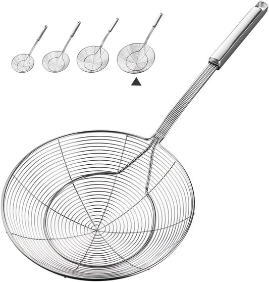 7.9 Inch Spider Strainer Skimmer, Slotted Spoon for Cooking | Stainless Steel Wire Skimmer Spoon with Long Handle Asian Work Strainer Ladle for Kitchen Cooking and Frying