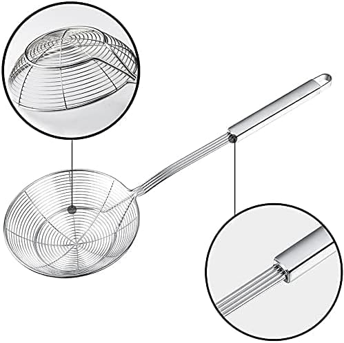 7.9 Inch Spider Strainer Skimmer, Slotted Spoon for Cooking | Stainless Steel Wire Skimmer Spoon with Long Handle Asian Work Strainer Ladle for Kitchen Cooking and Frying